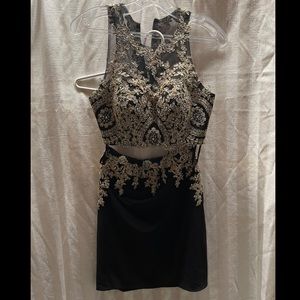 Black and gold two piece prom dress